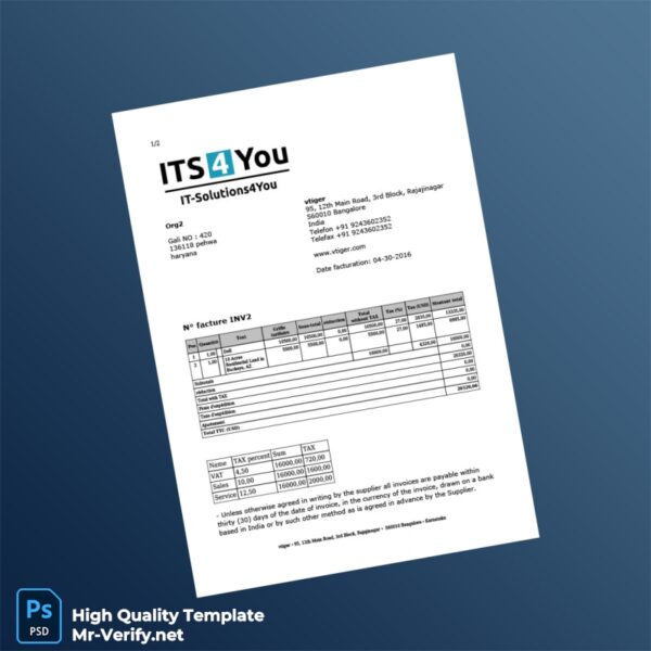 India vtiger Invoice Template in Word and PDF formats