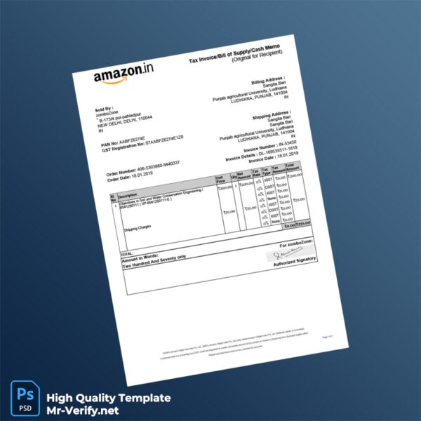 India zomboZone Tax Invoice Template in Word and PDF formats
