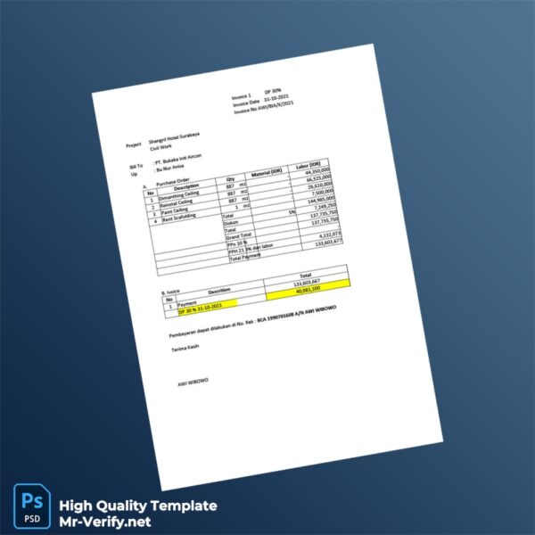 Indonesia AWI WIBOWO Invoice Template in Word and PDF formats Indonesia AWI WIBOWO Invoice Template in Word and PDF formats