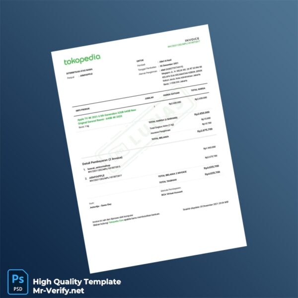 Indonesia ArmyApple Invoice Template in Word and PDF formats