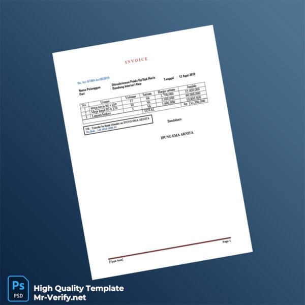 Indonesia Bandung Interior Invoice Template in Word and PDF formats