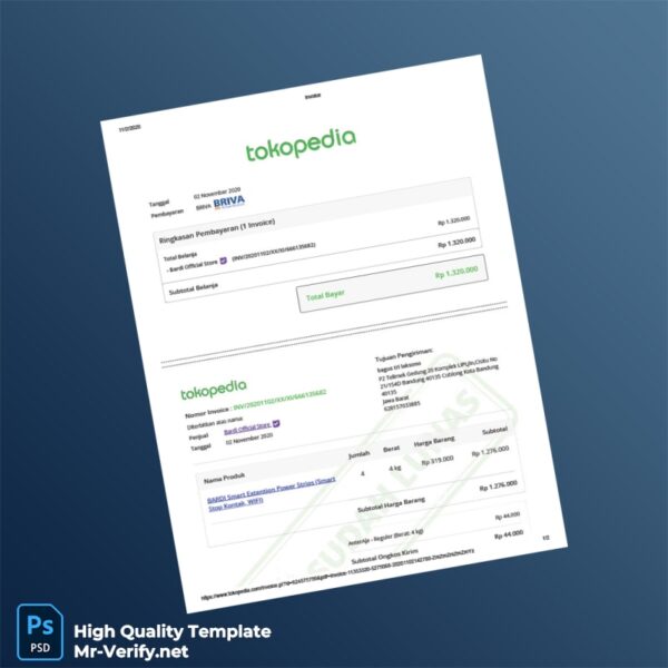 Indonesia Bardi Official Store Invoice Template in Word and PDF formats