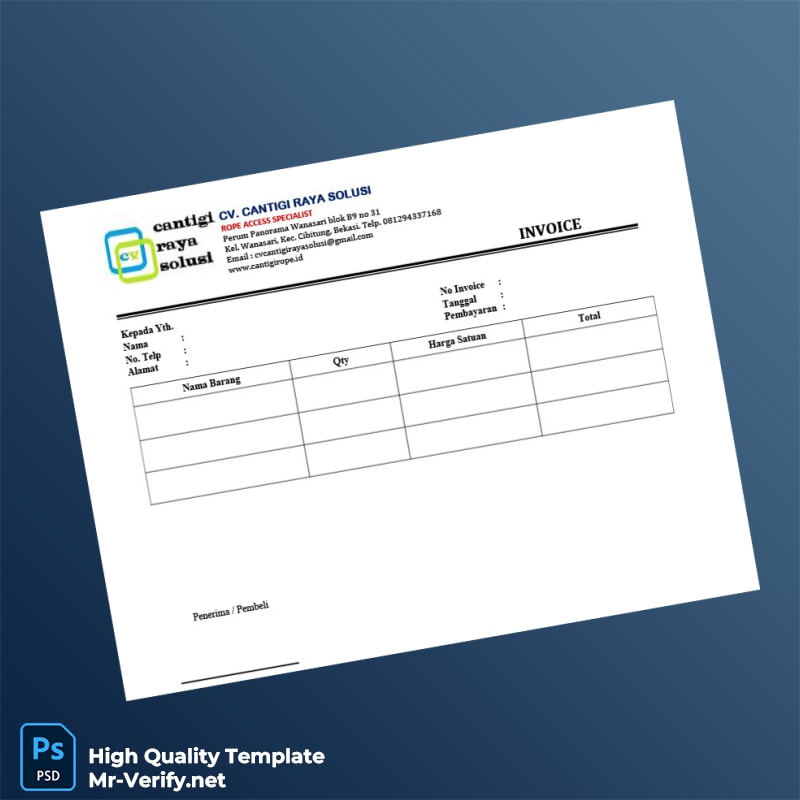 Indonesia CV Cantigi Raya Solusi Invoice Template in Word and PDF formats Indonesia CV Cantigi Raya Solusi Invoice Template in Word and PDF formats