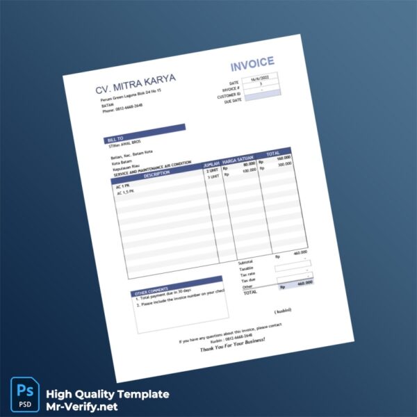 Indonesia CV MITRA KARYA Invoice Template in Word and PDF formats