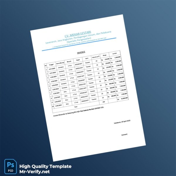 Indonesia CV Mekar Lestari Invoice Template in Word and PDF formats Indonesia CV Mekar Lestari Invoice Template in Word and PDF formats