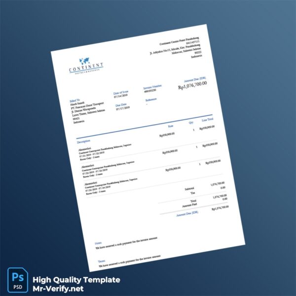 Indonesia Continent Centre Point Invoice Template in Word and PDF formats