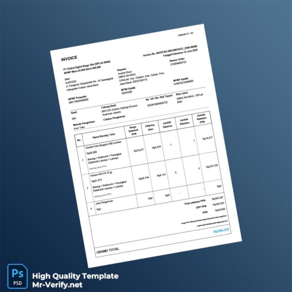 Indonesia DUROSID Invoice Template in Word and PDF formats