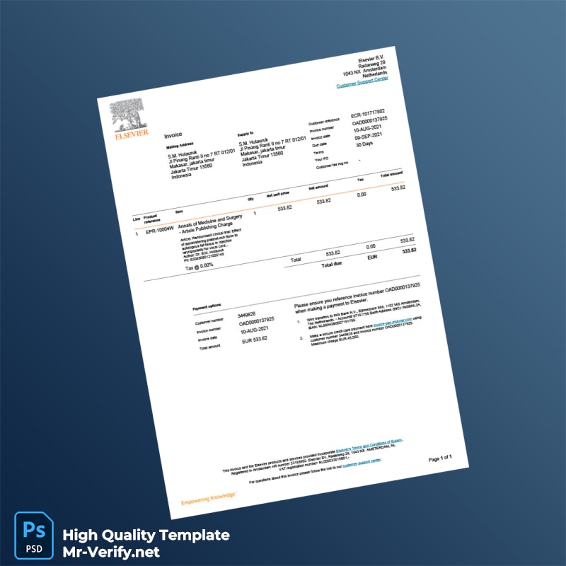 Indonesia Elsevier Invoice Template in Word and PDF formats Indonesia Elsevier Invoice Template in Word and PDF formats
