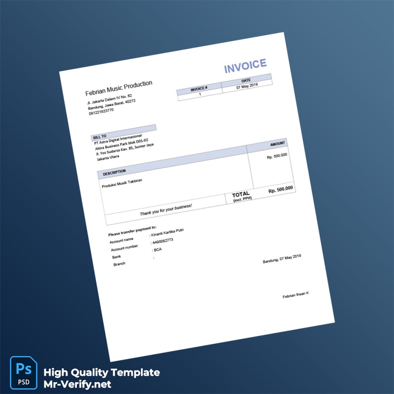 Indonesia Febrian Music Production Invoice Template in Word and PDF formats Indonesia Febrian Music Production Invoice Template in Word and PDF formats