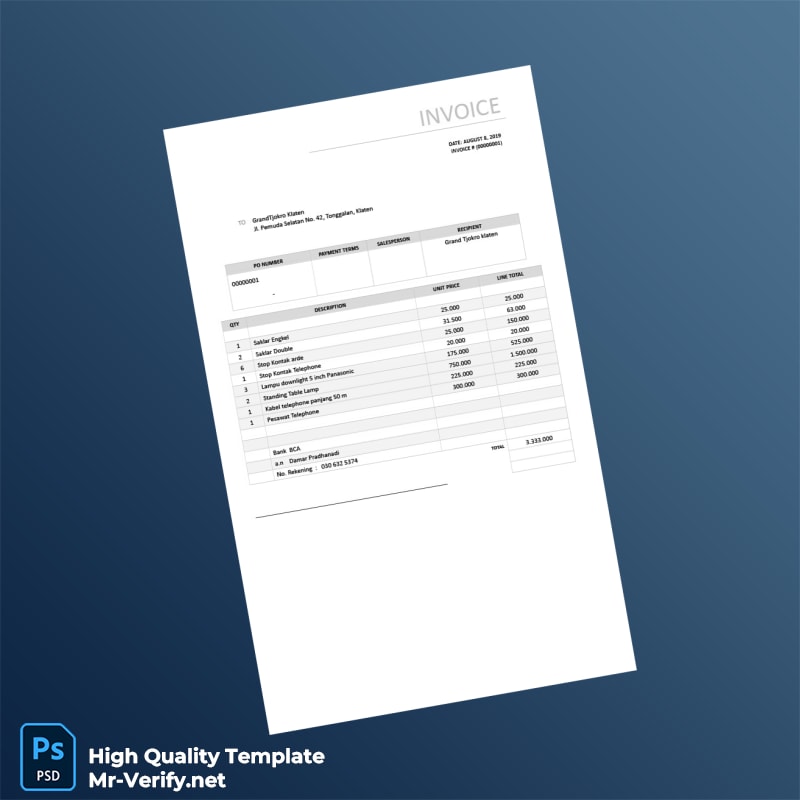 Indonesia GrandTjokro Klaten Invoice Template in Word and PDF formats Indonesia GrandTjokro Klaten Invoice Template in Word and PDF formats
