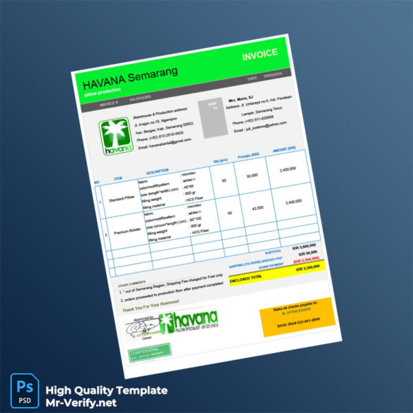 Indonesia HAVANA Invoice Template in Word and PDF formats