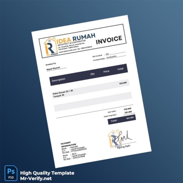 Indonesia IDEA RUMAH ARCHITECT CONTRAKTOR Invoice Template in Word and PDF formats