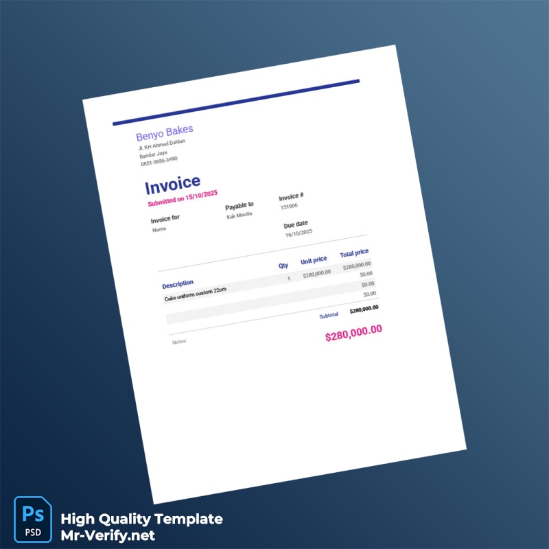 Indonesia Kak Meutia Invoice Template in Word and PDF formats Indonesia Kak Meutia Invoice Template in Word and PDF formats