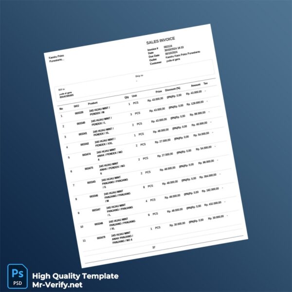 Indonesia Kaosku Polos Invoice Template in Word and PDF formats