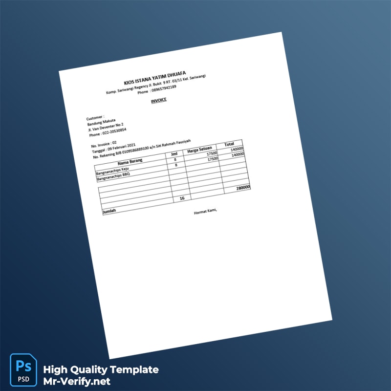 Indonesia Kios Istana Yatim Dhuafa Invoice Template in Word and PDF formats page 2 Indonesia Kios Istana Yatim Dhuafa Invoice Template in Word and PDF formats page 2