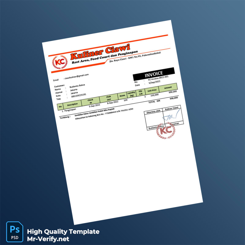 Indonesia Kuliner Ciawi Invoice Template in Word and PDF formats Indonesia Kuliner Ciawi Invoice Template in Word and PDF formats