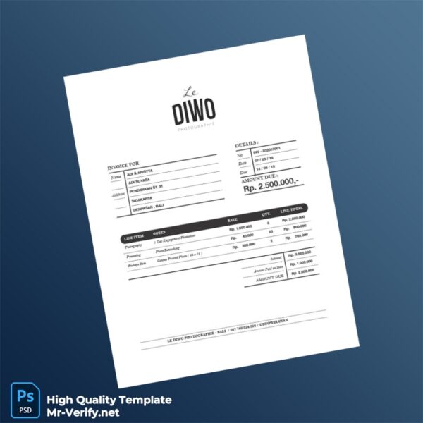 Indonesia Le Diwo Photographie Invoice Template in Word and PDF formats