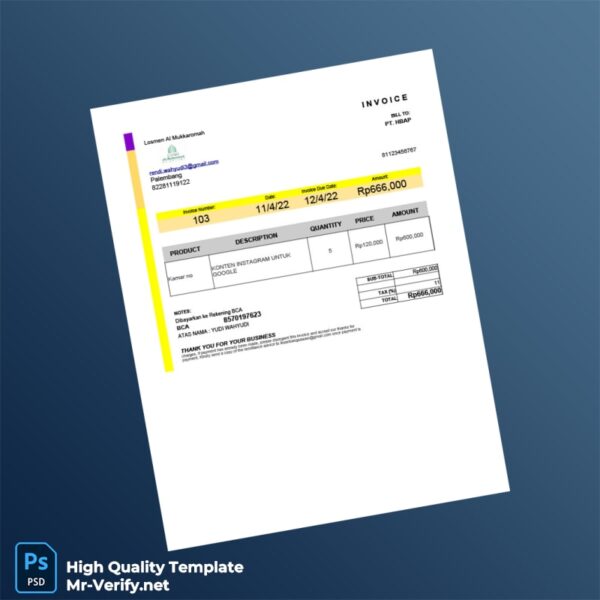Indonesia Losmen Al Mukkaromah Invoice Template in Word and PDF formats Indonesia Losmen Al Mukkaromah Invoice Template in Word and PDF formats