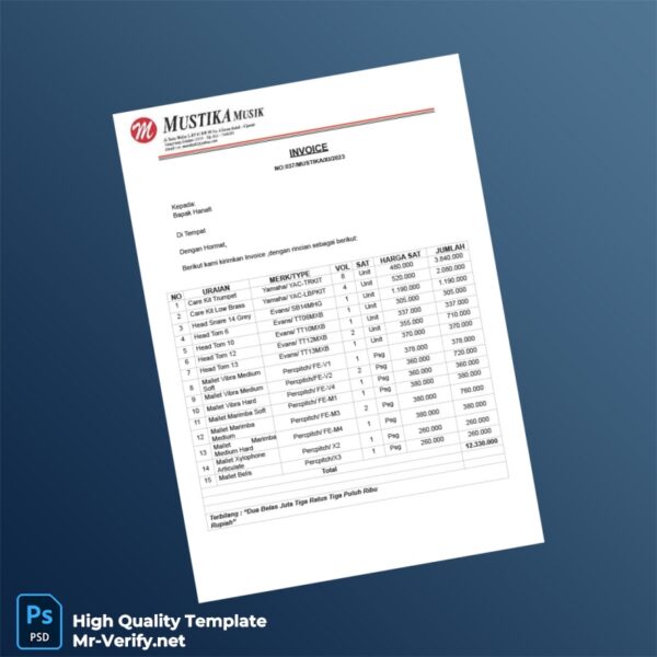 Indonesia Mustika Musik Invoice Template in Word and PDF formats Indonesia Mustika Musik Invoice Template in Word and PDF formats
