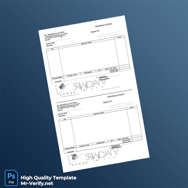 Indonesia PO SRIWIDJAJA IN TECH Proforma Invoice Template in Word and PDF formats