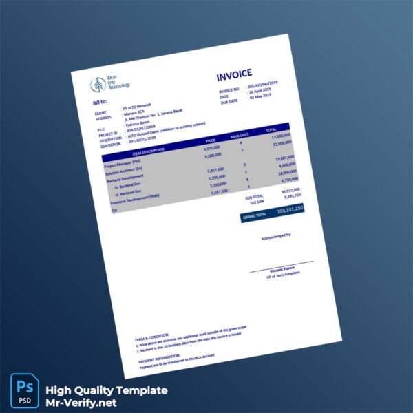 Indonesia PT Akar Inti Teknologi Invoice Template in Word and PDF formats Indonesia PT Akar Inti Teknologi Invoice Template in Word and PDF formats