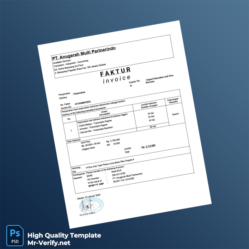 Indonesia PT Anugerah Multi Partnerindo Invoice Template in Word and PDF formats Indonesia PT Anugerah Multi Partnerindo Invoice Template in Word and PDF formats