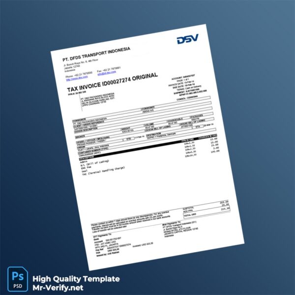 Indonesia PT D D Packaging Tax Invoice Template in Word and PDF formats
