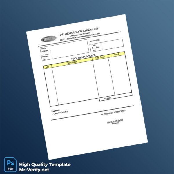 Indonesia PT Demargo Technology Proforma Invoice Template in Word and PDF formats Indonesia PT Demargo Technology Proforma Invoice Template in Word and PDF formats