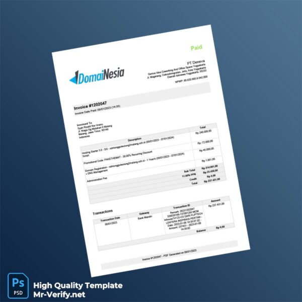 Indonesia PT Deneva Invoice Template in Word and PDF formats