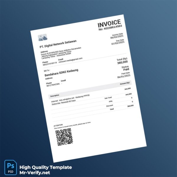Indonesia PT Digital Network Setiawan Invoice Template in Word and PDF formats Indonesia PT Digital Network Setiawan Invoice Template in Word and PDF formats