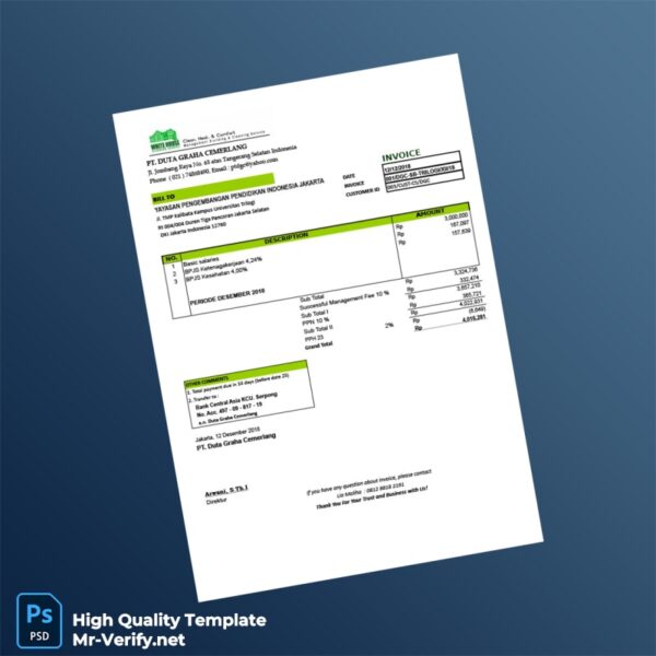 Indonesia PT Duta Graha Cemerlang Invoice Template in Word and PDF formats