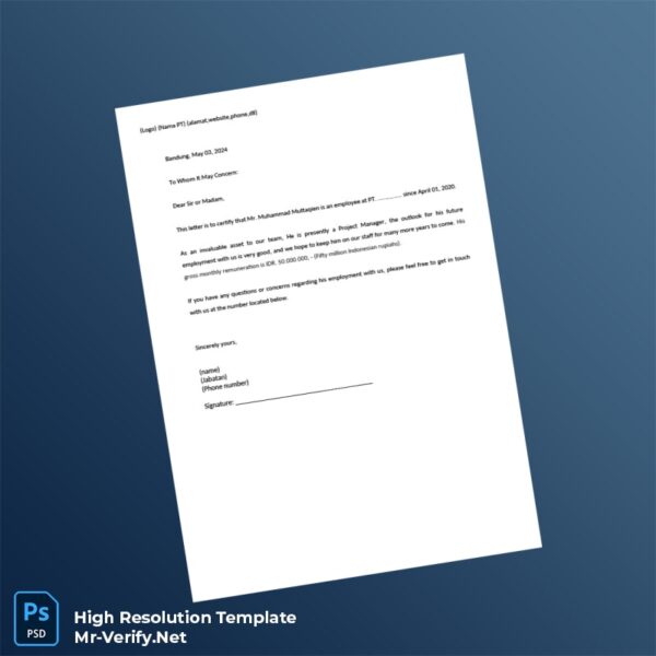Editable Indonesia PT Employment Verification Letter Word and Pdf Template Preview - Mac Doc