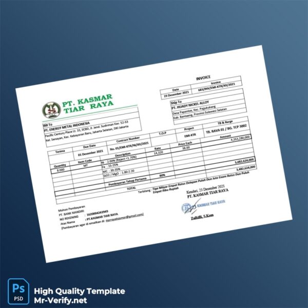 Indonesia PT Energy Metal Indonesia Invoice Template in Word and PDF formats