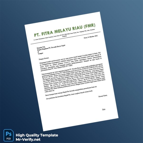 Indonesia PT Fitra Melayu Riau Invoice Template in Word and PDF formats Indonesia PT Fitra Melayu Riau Invoice Template in Word and PDF formats