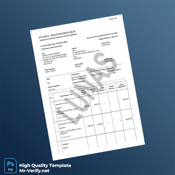 Indonesia PT Global Digital Niaga Tbk Invoice Template in Word and PDF formats