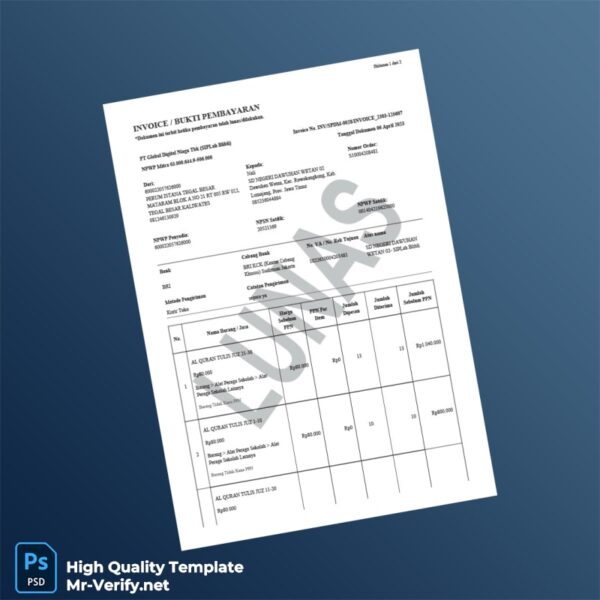 Indonesia PT Global Digital Niaga Tbk SIPLah Blibli Invoice Template in Word and PDF formats