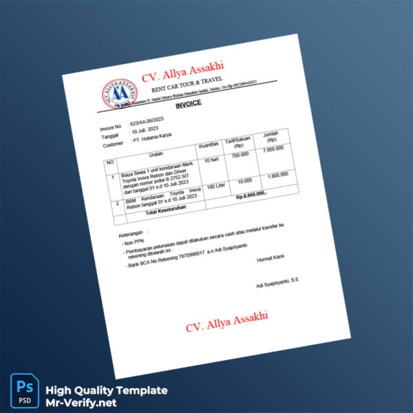 Indonesia PT Hutama Karya Invoice Template in Word and PDF formats Indonesia PT Hutama Karya Invoice Template in Word and PDF formats