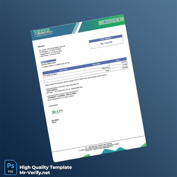 Indonesia PT Indonesia Trans Network Invoice Template in Word and PDF formats Indonesia PT Indonesia Trans Network Invoice Template in Word and PDF formats