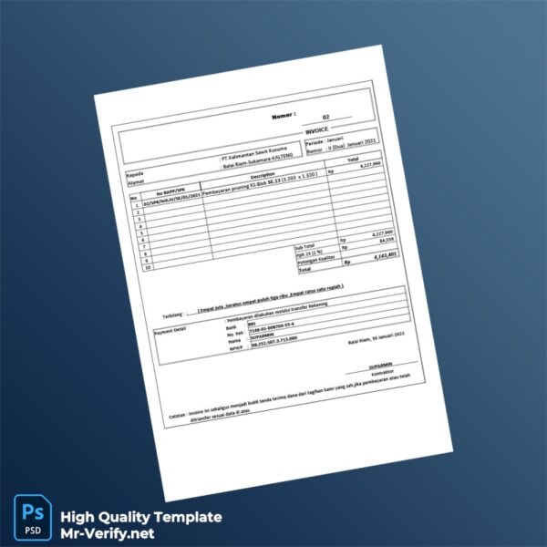 Indonesia PT Kalimantan Sawit Kusuma Invoice Template in Word and PDF formats