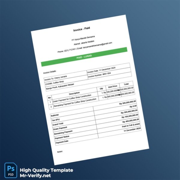 Indonesia PT Karya Mandiri Bersama Invoice Template in Word and PDF formats