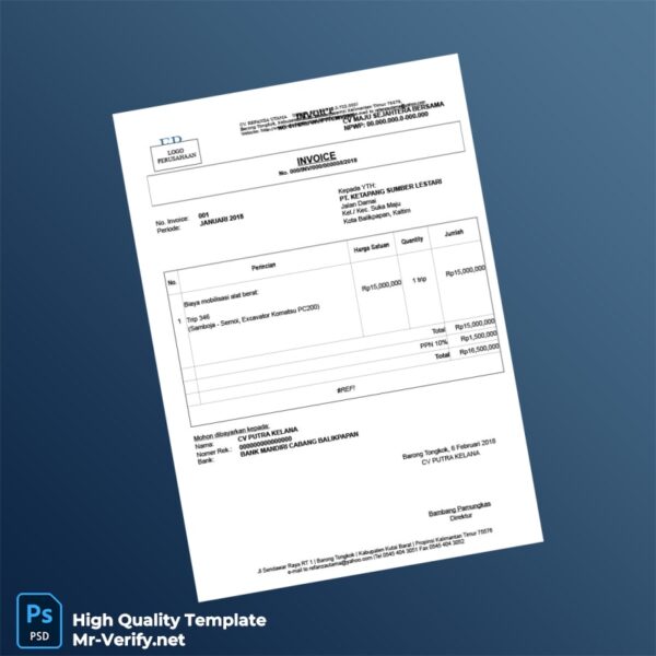 Indonesia PT Ketapang Sumber Lestari Invoice Template in Word and PDF formats
