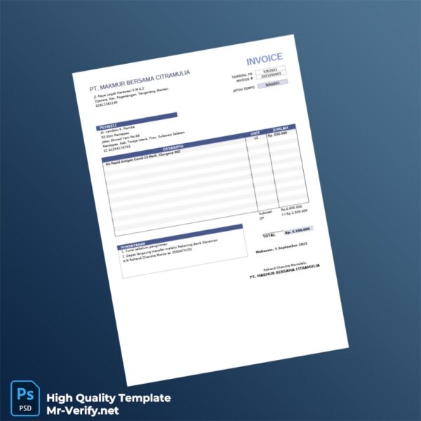 Indonesia PT Maju Bersama Citra Mulia Invoice Template in Word and PDF formats
