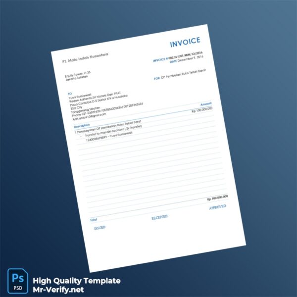 Indonesia PT Mata Indah Nusantara Invoice Template in Word and PDF formats