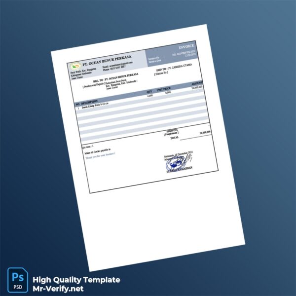 Indonesia PT OCEAN BENUR PERKASA Invoice Template in Word and PDF formats