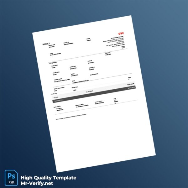Indonesia PT OYO Rooms Indonesia Invoice Template in Word and PDF formats Indonesia PT OYO Rooms Indonesia Invoice Template in Word and PDF formats