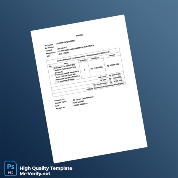 Indonesia PT PULAUNTAN BAJAPERKASA KONSTRUKSI Invoice Template in Word and PDF formats Indonesia PT PULAUNTAN BAJAPERKASA KONSTRUKSI Invoice Template in Word and PDF formats