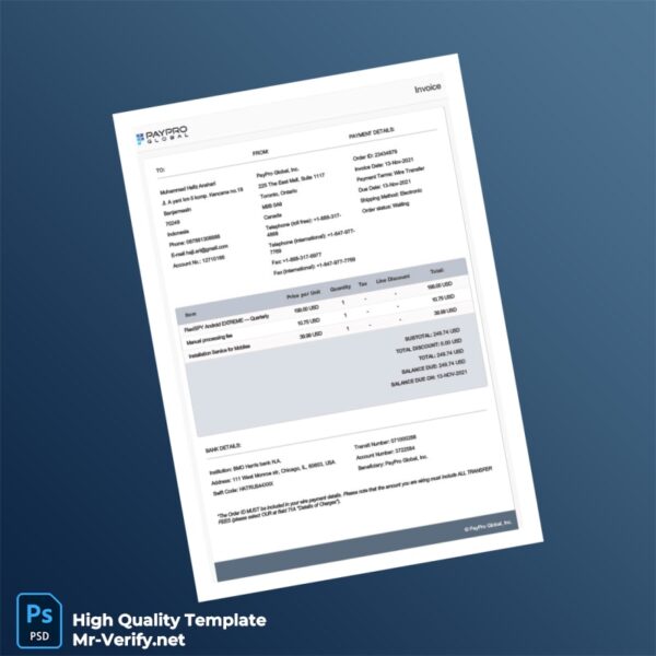 Indonesia PayPro Global Invoice Template in Word and PDF formats