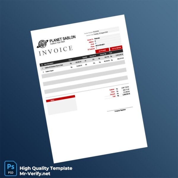 Indonesia Planet Sablon Invoice Template in Word and PDF formats Indonesia Planet Sablon Invoice Template in Word and PDF formats