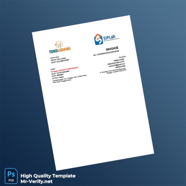Indonesia SIPLah Toko Ladang Invoice Template in Word and PDF formats