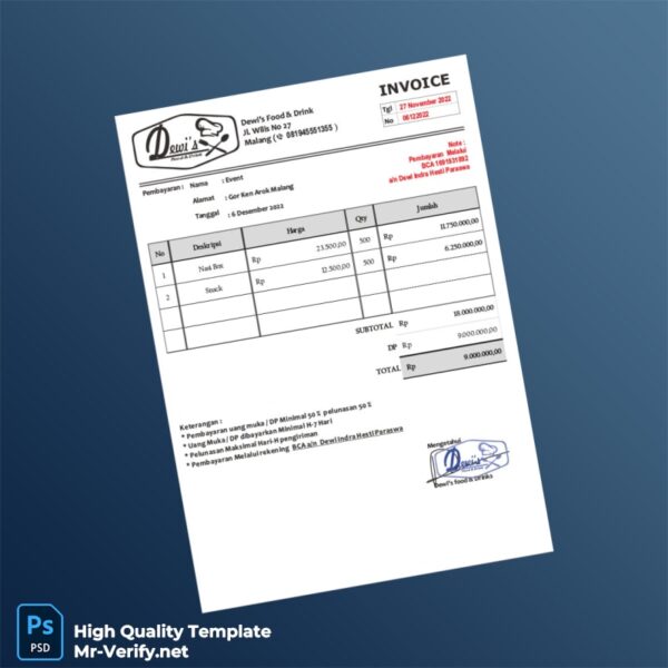 Indonesia Sedap Malam Catering Invoice Template in Word and PDF formats Indonesia Sedap Malam Catering Invoice Template in Word and PDF formats